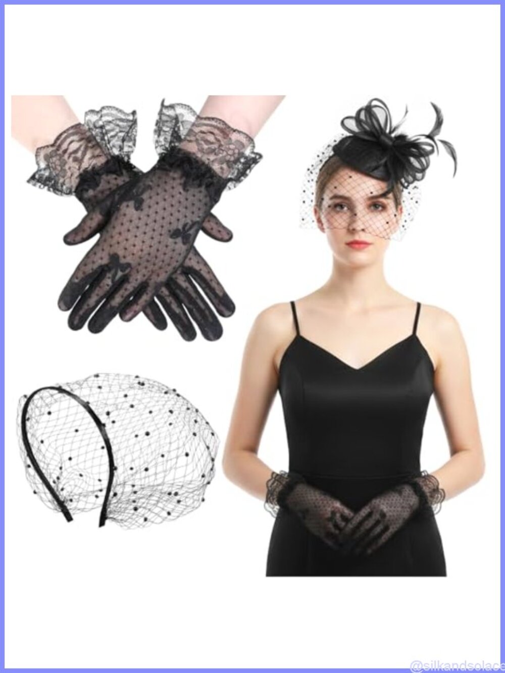 Birdcage Veil Mesh Face Veil Headband with Lace Gloves Set